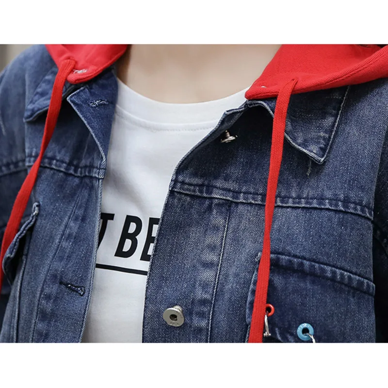 New 2018 Autumn Winter Denim Coat Women Long Sleeve Hoodie BF Denim Jacket Jean Vintage Outwear Harajuku Oversize Jacket Fashion Coats
