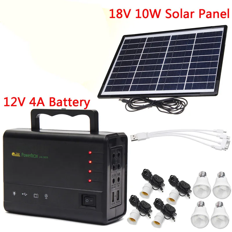 Portable Solar Panels Charging Generator Power System Home Outdoor Lighting for LED Bulb Solar