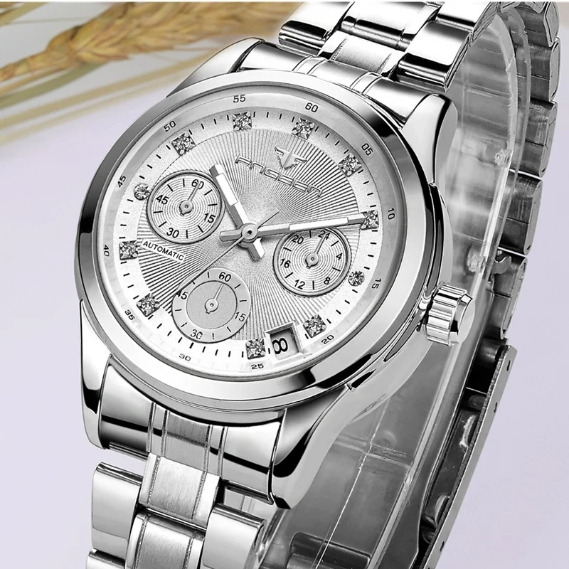 Women's Luxury Silver Mechanical Watch Women Watches Auto Date