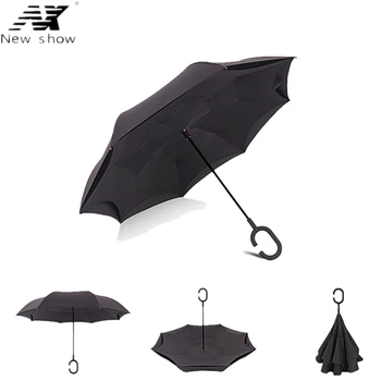 

NX Reverse Umbrella Double Layer Pongee Fabric man and women Umbrellas C-Hook Handle Car Windproof Waterproof Umbrella