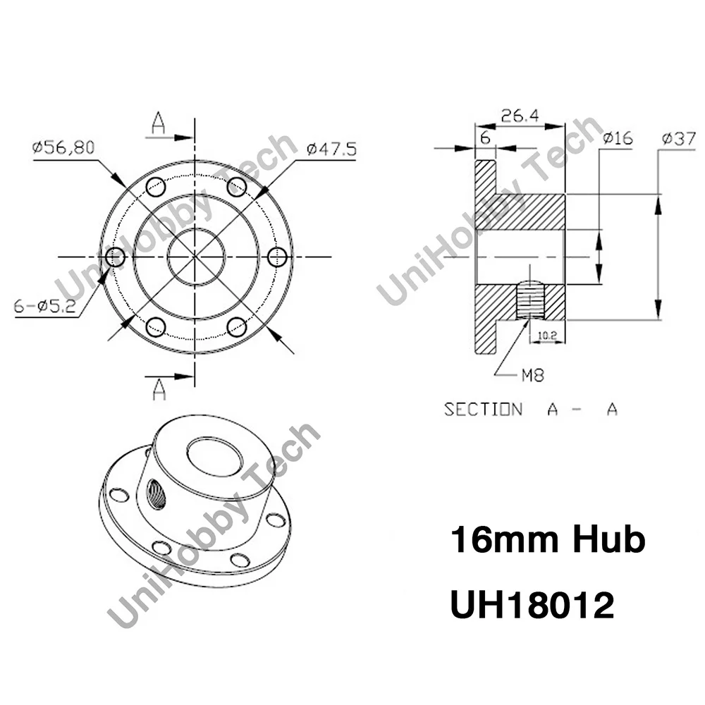 UniHobby 6 мм/8 мм/10 мм/12 мм/16 мм Муфта вала двигателя Mecanum колеса вала двигателя ступицы Omni вала колеса алюминиевые универсальные втулки - Цвет: 16mm