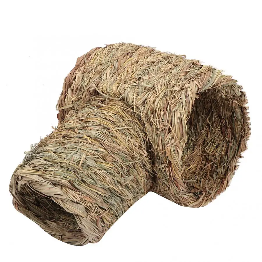 T Shaped Straw Tunnel Rabbit Hamster Playing Toys Smalls Animals Soft Natural Straw Small Pet Sleeping House - Цвет: as picture