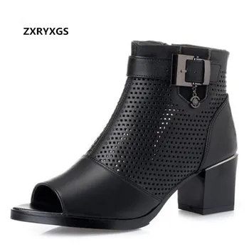 

2019 Newest Cowhide hollow Cool Boots Fashion Sandals Women Shoes Large Size Casual Sandals Women Trend Shoes high Heel sandals