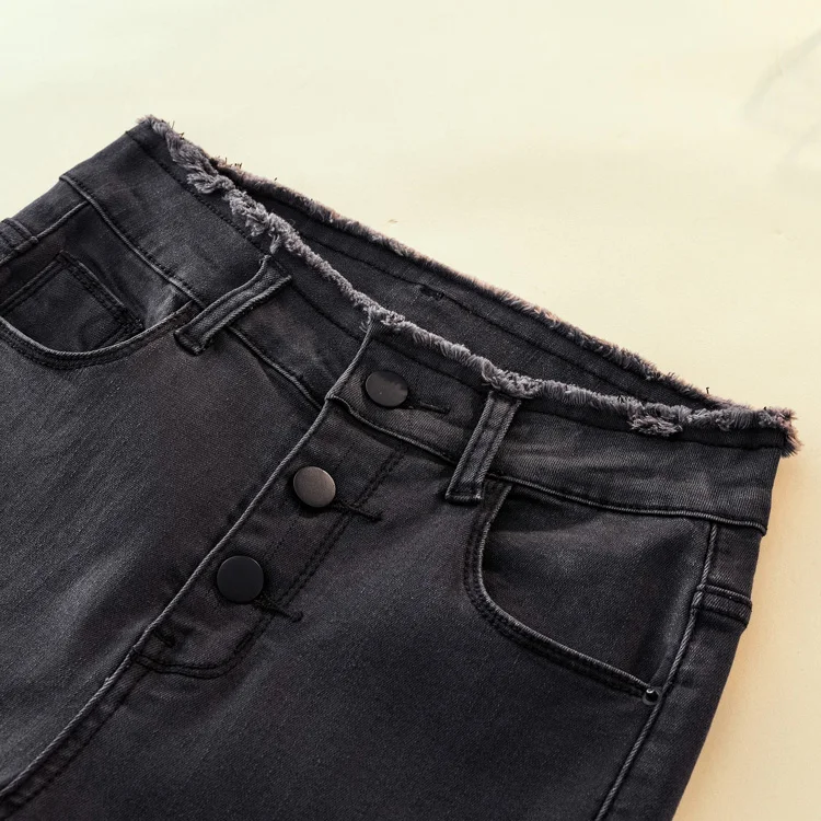 Высокая талия рваные узкие джинсы женские большие размеры Серый Черный мама стрейч джинсы женские джинсы брюки джинсовые джинсы Mujer