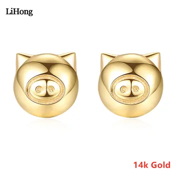 

Genuine 14k Gold Cute Pig Stud Earrings Simple For Women Fashion Ear Jewelry Man To Send His Girlfriend Jewelry Gift