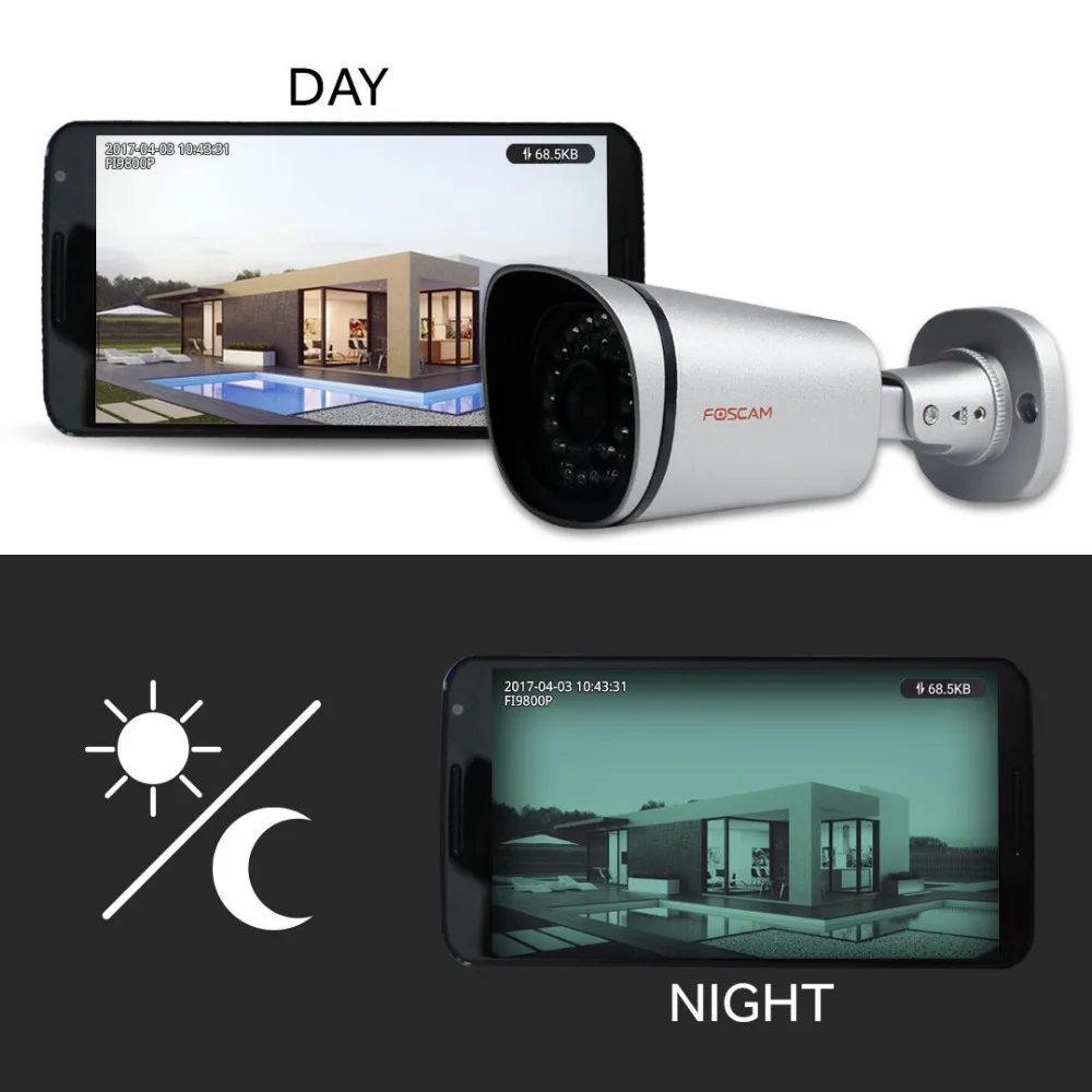 Foscam FI9800P 720P Беспроводная HD IP цилиндрическая камера видеонаблюдения с ночным