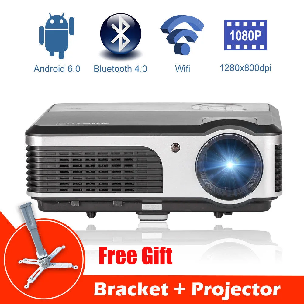 CAIWEI 2018 New Arrival Android WIFI LCD Projector Bluetooth Home Theater Proyector Support 1080P Video Movies TV PC HDMI VGA