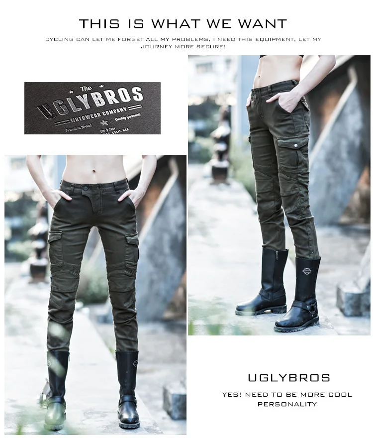 Uglybros MOTORPOOL UBS06 женщины джинсы мотоцикле брюки Джинсы Army Green