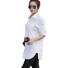 Women White Blouse Female Boyfriend Style Long Sleeve Oversize Shirt