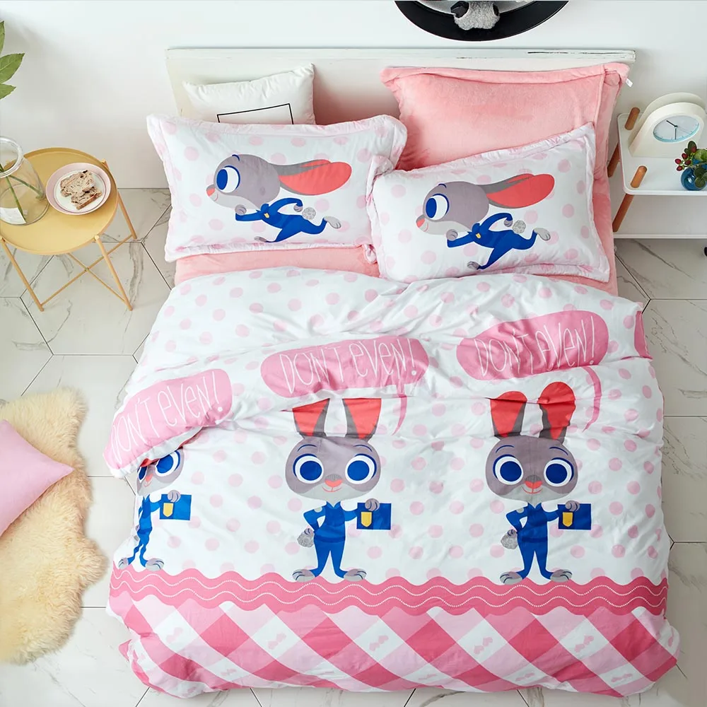 

Disney Zootopia Rabbit Bedding Set For Home Family Hotel Cartoon Printed Beding Set Comfortable Ventilation Soft Bed Sheet Set