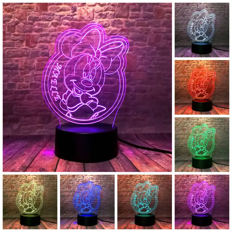 

Figure Minnie Mouse Model 3D Nightlight LED 7 Colors Changing Light Mickey Mouse Family Minnie Anime Figurines Toys for Children