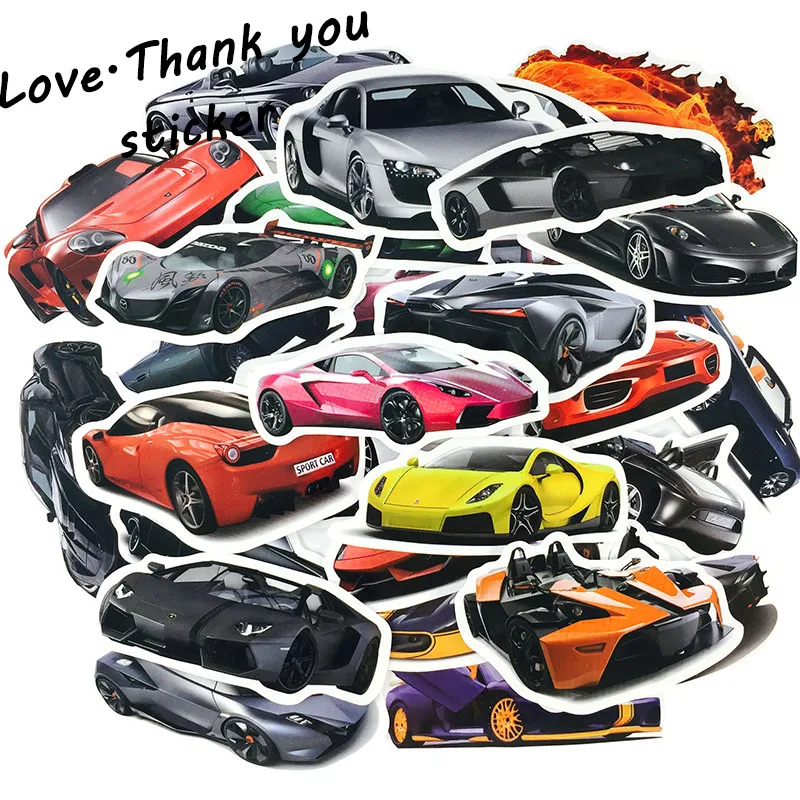 50 pcs/Lot Cool Classic Fashion Style Sports Car Stickers For Moto Suitcase Car Laptop Stickers Skateboard Toy Sticker For Kids