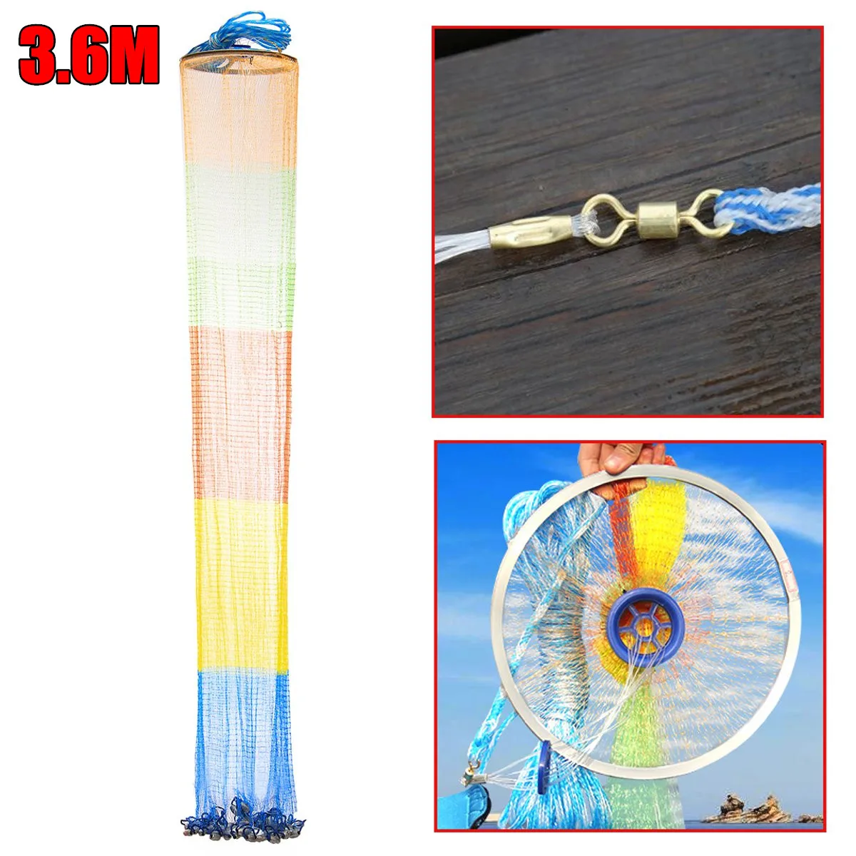 

Aluminum ring USA cast nets 3.6m easy throw fly fishing net tool small mesh outdoor hand throw catch fish network