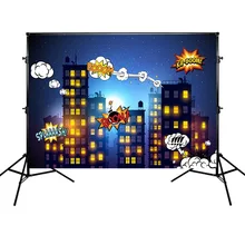 Mehofoto Super Hero Photography Background Birthday Party Backdrop Buildings and Night Props for Photo Shoot