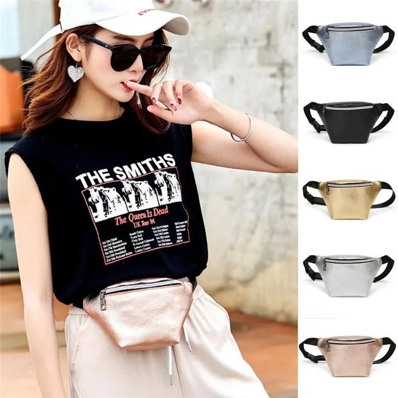 

Women Travel Waist Fanny Pack Money Belt Wallet Glitter Multicolor Leather Bum Bag Pouch