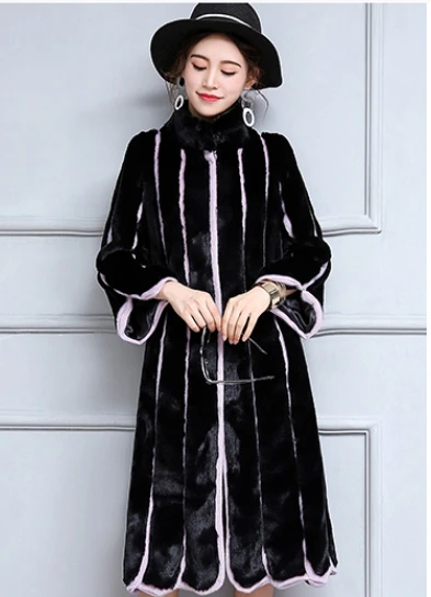 

New Arrival Long Mandarin Collar Covered Button Slim Full Pelt Thick Warm Faux Fur Coat SHD-225