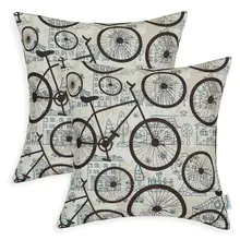 

SET 2 CaliTime Cushion Cover Throw Pillow Case Shell Geometric Figure City Bicycles Brown 18" X 18" (45cm X 45cm)