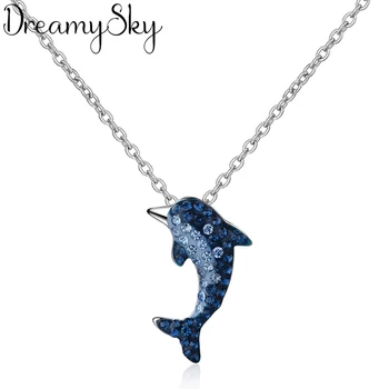 

DreamySky Fashion Long Silver Color Dolphin Fish Choker Necklace For Women Wedding Boho Statement Necklace joyas de plata