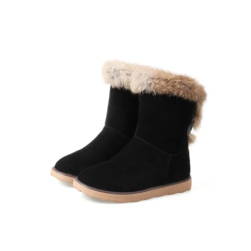 ASILETO snow boots real rabbit fur warm winter shoes ladies ankle boots for women footwear botas bottes feminina S845 - Цвет: Black