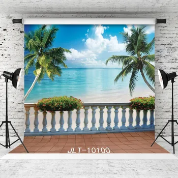 

Seaside Palm Beach Railing Photographic Background for Children Baby Shower Vinyl Cloth Printed Backdrop Photo Studio Photophone