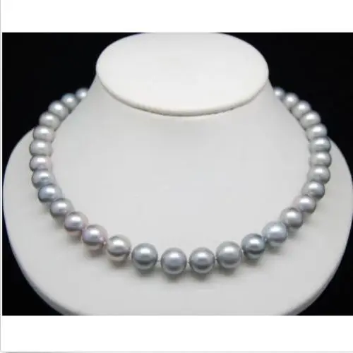 

Free Shipping >>HUGE AAA 10-11MM ROUND SOUTH SEA GENUINE GRAY WHITE PEARL NECKLACE 18"14k