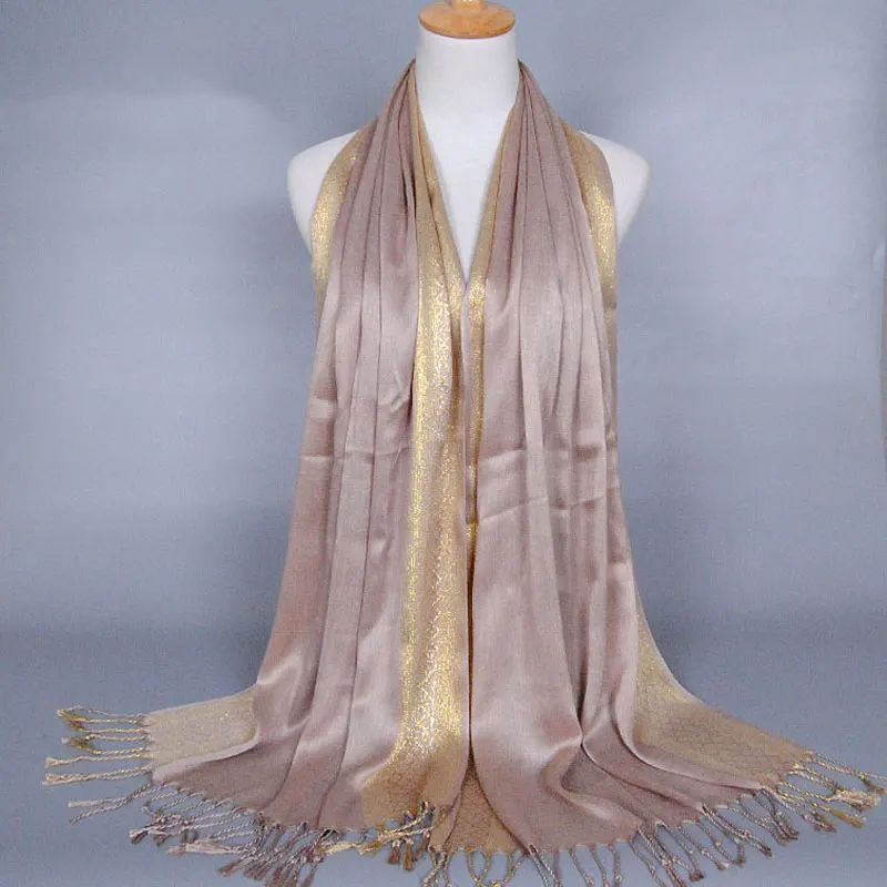 

Women Gold wire ethnic scarf Solid cotton tassel design cover head long scarves Pashmina Cashmere Shawl 180X60CM Free shipping