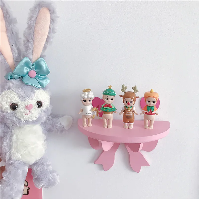 Nordic Macaron Bow Shelf Cute Bow Princess Room Decoration Shelves for Kids Room Wall-Mounted Storage Rack Birthday Party Decor
