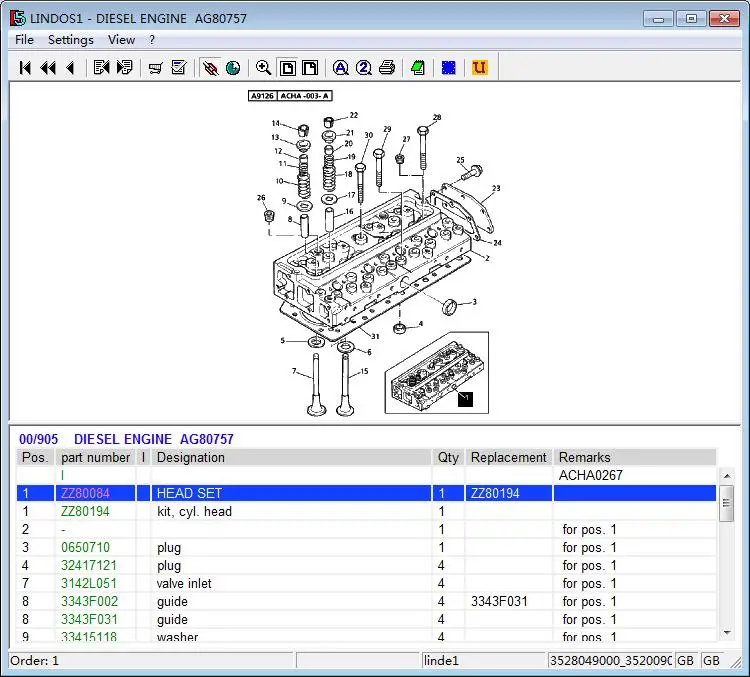 Linde вилочный Погрузчик Часть ZZ80084 HEAD SET используется на 352 дизельный двигатель грузовика H35 H40 H45