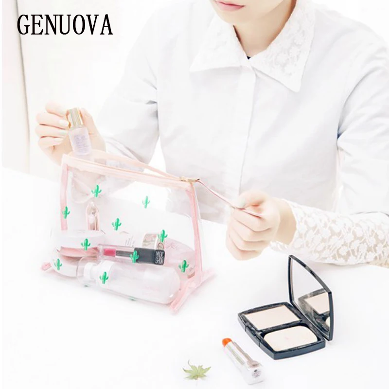 

2018 Beauty Ladies Makeup Simple and Lovely Cactus Ice Cream Size Cosmetic Bag Portable Toiletry Storage Bag Wash Pouch