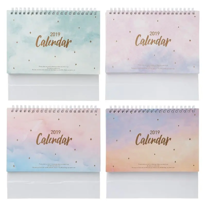 

2019 New Dreamy Colorful Sky 2019 Desktop Standing Coil Paper Calendar Memo Daily Schedule Table Planner Yearly Agenda Organizer