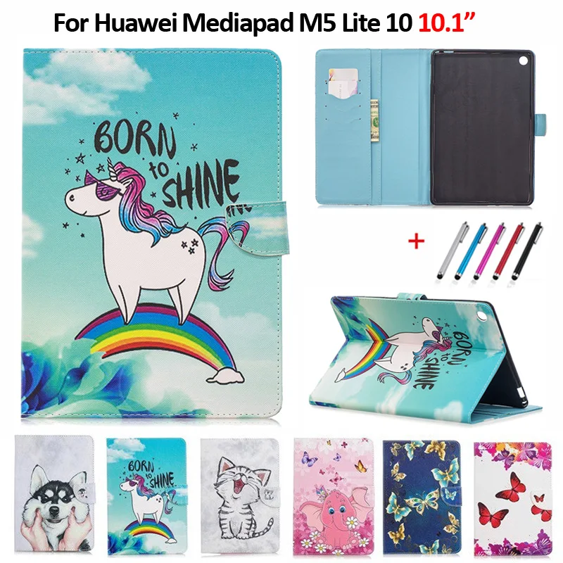 

Tablet Case For Huawei Mediapad M5 Lite Case 10.1" Kawaii Unicorn Cat Puppy Leather Cover For Huawei Mediapad M5 Lite 10 Case