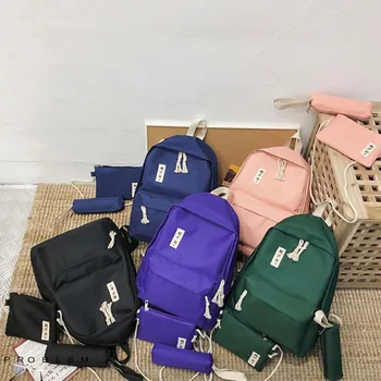 

Backpack Women Large Capacity Fashion Simple School Backpack Girl Cartoon Alphabet Student Backpack Travel 3 Piece Set K719