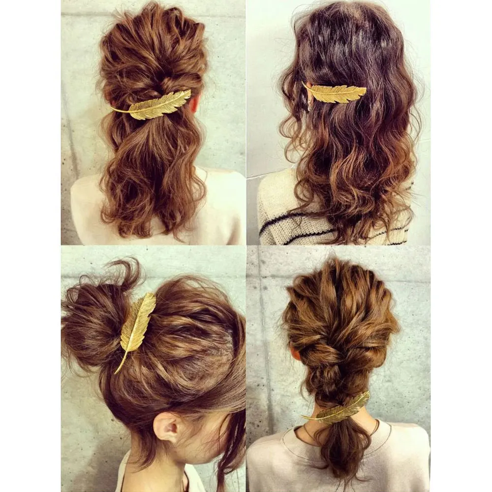 Модные Винтажные золотые форма серебряного листа металлические заколки для волос женские элегантные шпильки заколки для волос женские аксессуары для волос