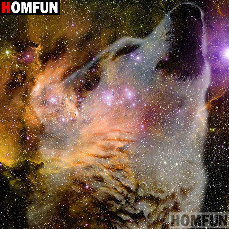Алмазная 5d-картина HOMFUN волк и звездное небо вышивка крестиком квадратная/круглая