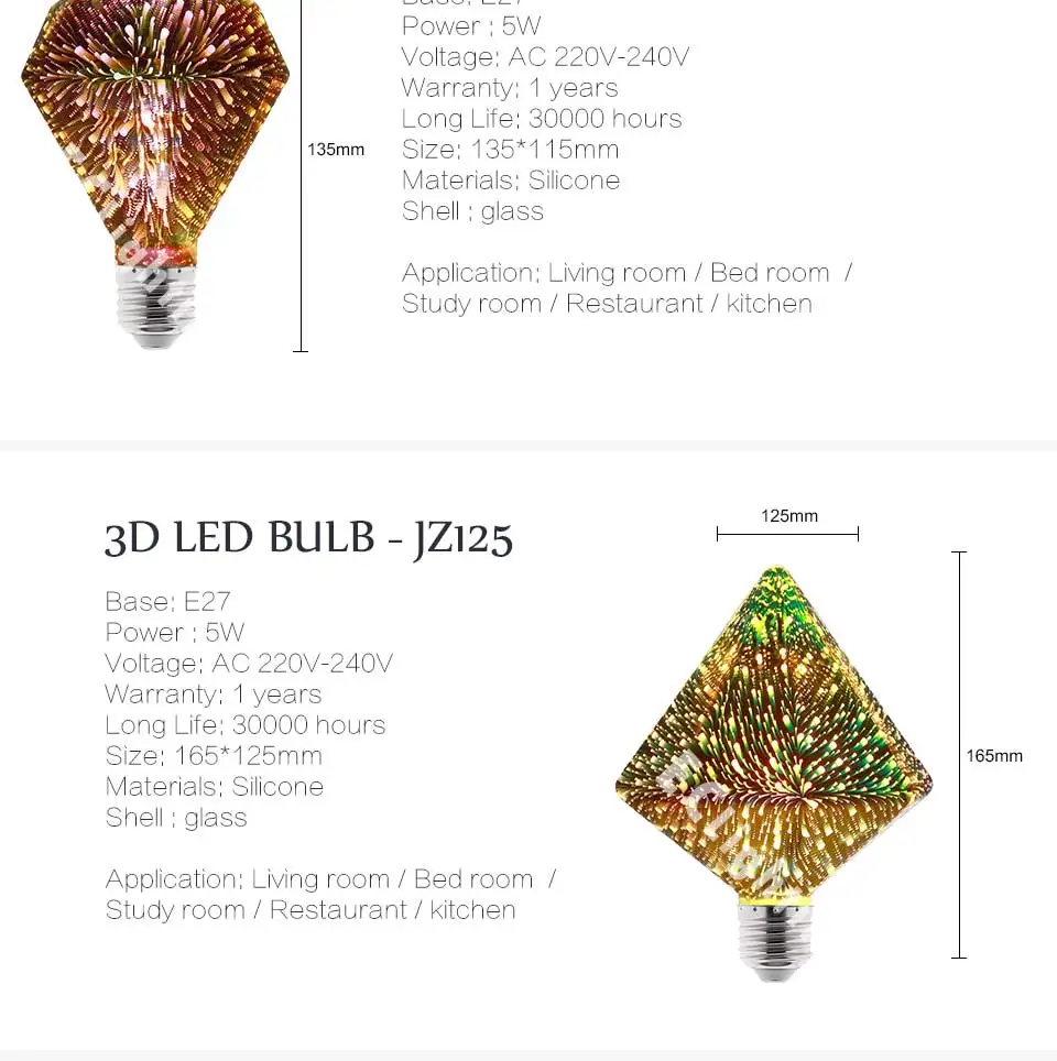 E27 светодиодный лампы 3D звезда 220V Красочные фейерверки Bombillas светодиодный лампы Эдисона Праздник Рождество украшения лампада светодиодный потолочный светильник Lamparas