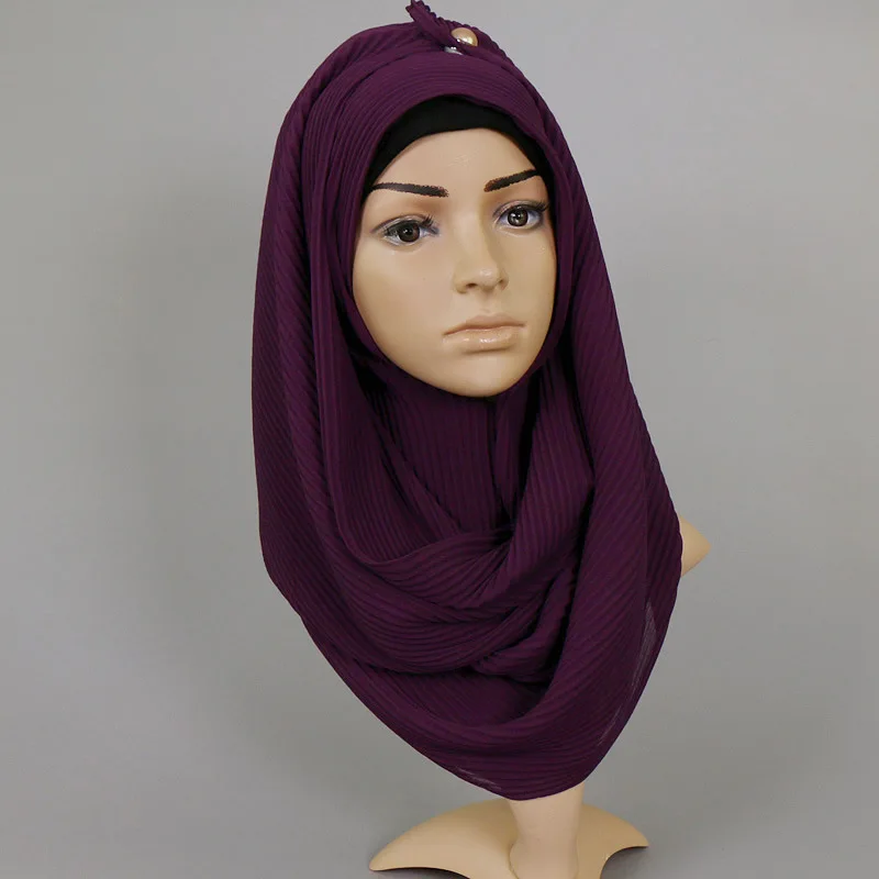 

Popular design Drape Big size chiffon plain wrinkle stripe shawls hijab muslim islamic 15 color scarves/scarf 190cm*60cm