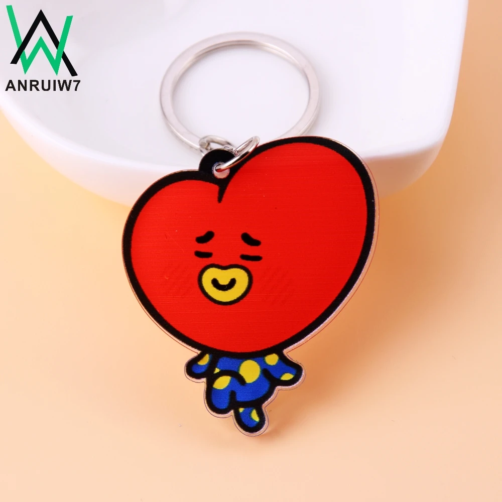 

Cute Anime Kpop BTS BT21 Keychain Bangtan Boys Key Chain Love Yourself Acrylic J-HOPE V SUGA TATA COOKY SHOOKY Porte Clef