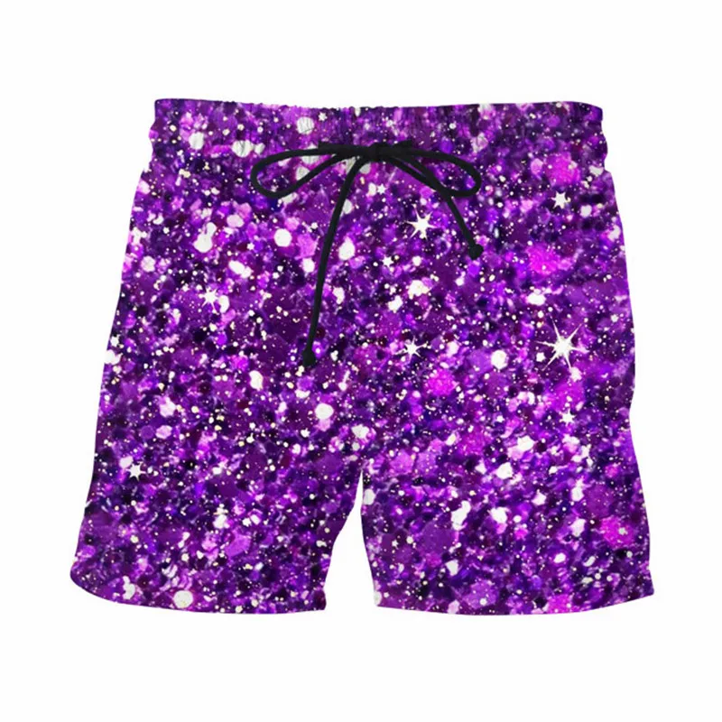 Фиолетовые блестящие повседневные шорты новые волнистые летние классические спортивные штаны для фитнеса короткие бегущие сетчатые дышащие шорты брюки большого размера