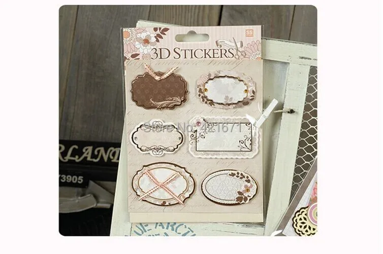 New Arrivals Fashion Dazzling 2sets/lot retro Blank label 3D Decorating Stickers Set DIY Photo