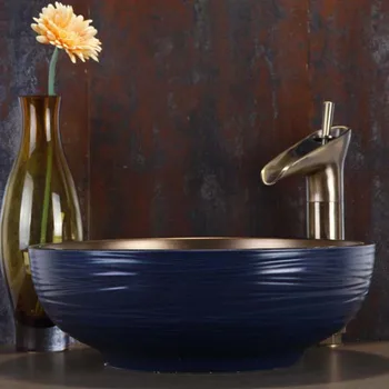 

Blue China Artistic Handmade Ceramic Bathroom Sinks Lavobo Round Counter top table top basin bathroom sink