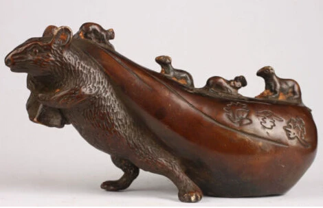 

VINTAGE COLLECTABLE DECORATION HANDWORK CASTING BRONZE STATUE RAT MOTHER AND BAB discount 30%