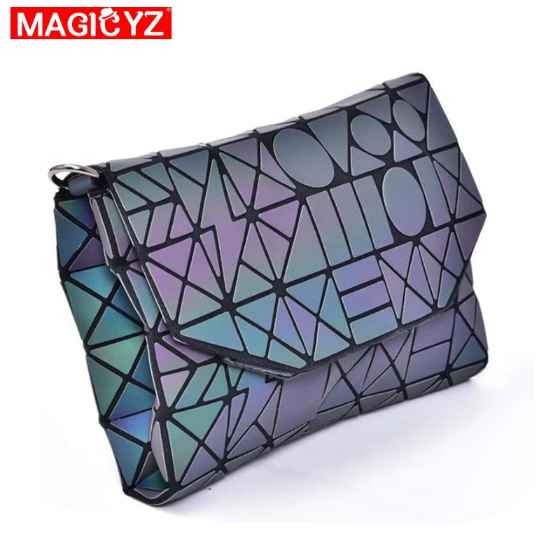 MAGICYZ Crossbody حقيبة للنساء 2018 الأزياء الليزر هندسية مضيئة النساء حقائب محفظة مخلب مصمم العلامة التجارية حقائب كتف