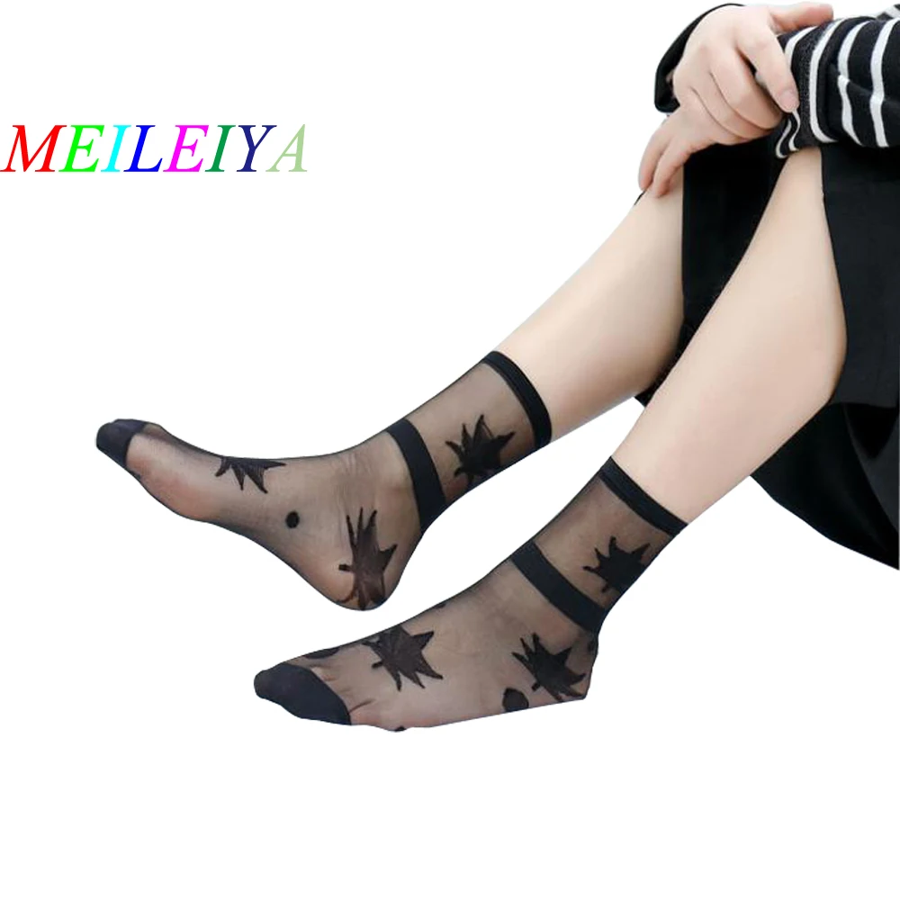 

MEILEIYA 5 pairs/bag New Sequins Star Shiny Socks Female Fairy Transparent short Harajuku Socks Women Modern Thin Glitter Socks