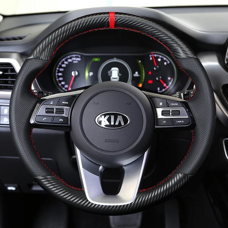 CARDAK Black Artificial Leather Hand-stitched Steering Wheel Cover for Kia K5 Optima Cee'd Ceed Forte Cerato(AU