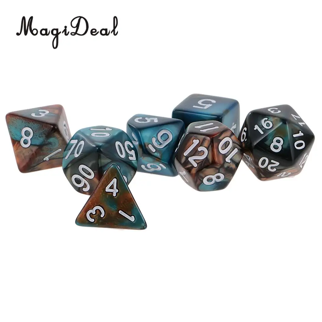 MagiDeal 7Pcs/Lot Acrylic Polyhedral Dice 16mm for Dungeons and Dragons Table Games Family Party Club Bar Funny Toys 6 Colors