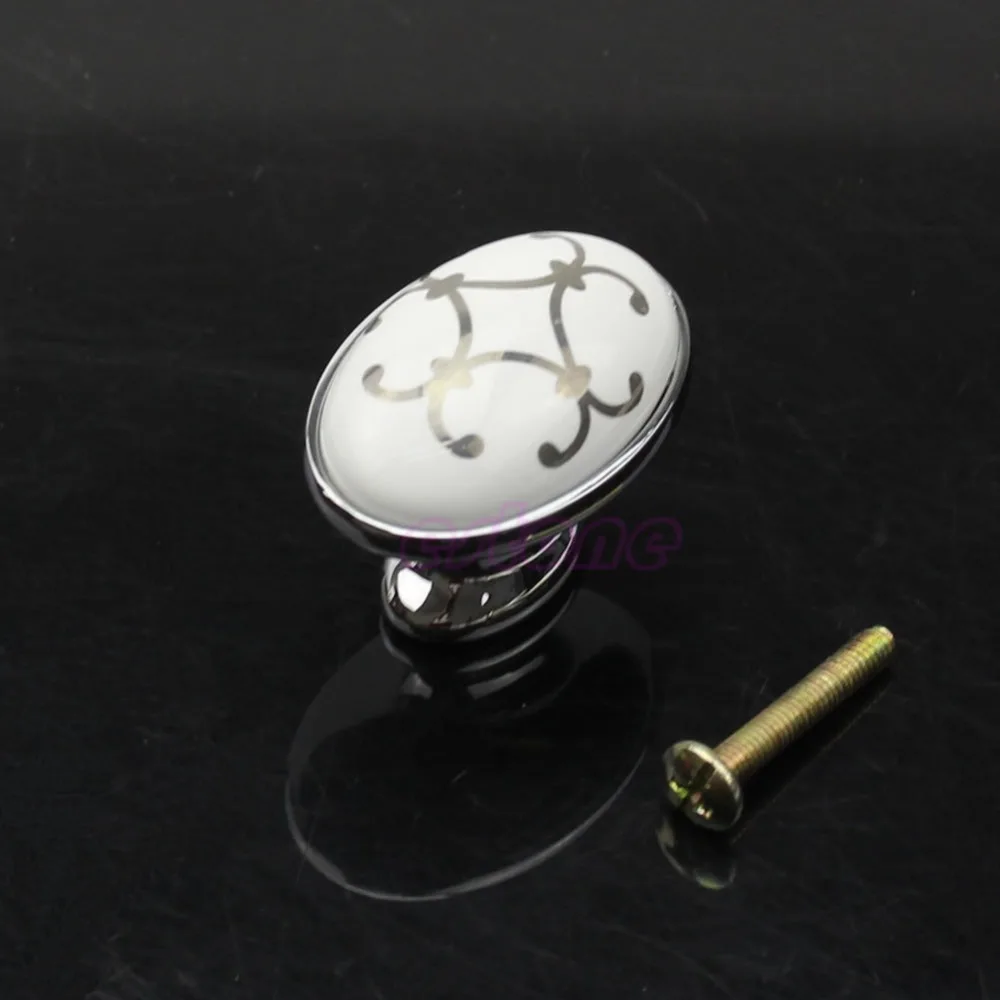 

32*28mm(L*H) Silver Flower Ceramic Knob Cabinet Cupboard Wardrobe Drawer Door Handle Pull New