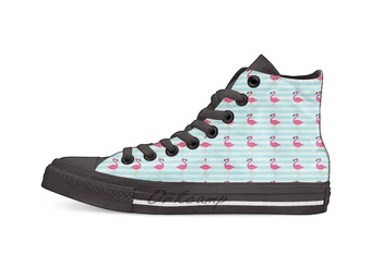 

Pink Flamingo on Stripes Casual High Top Canvas shoes sneakers Light Walking Shoes