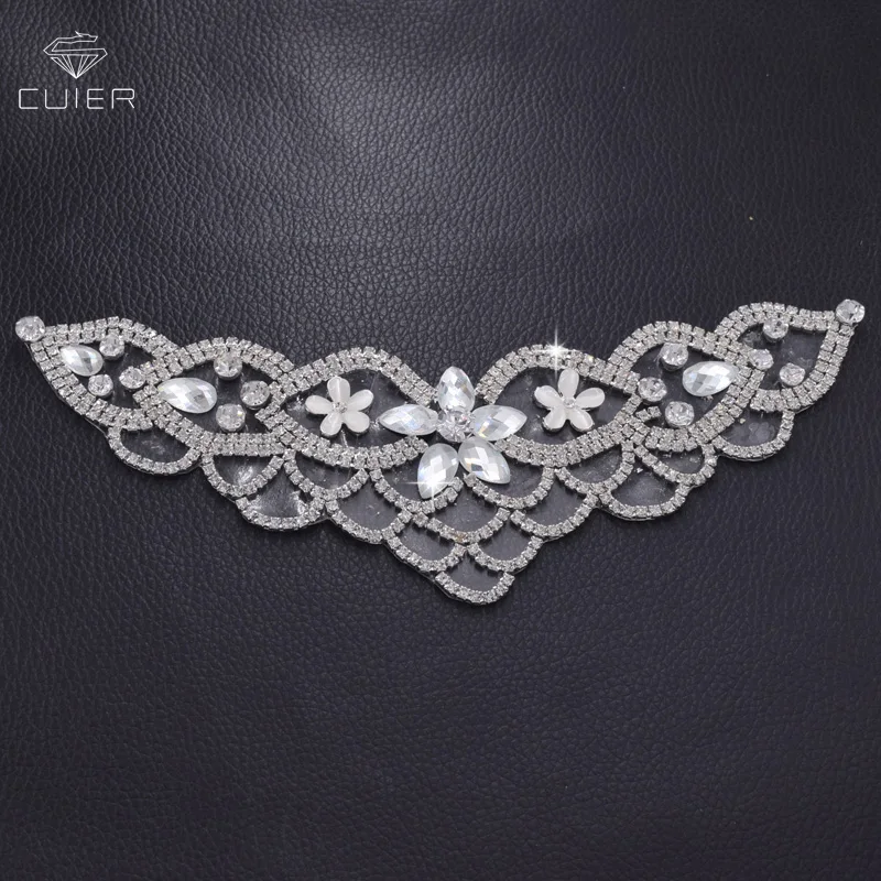 10pcs Iron on rhinestones clothing neckline patches for wedding dress