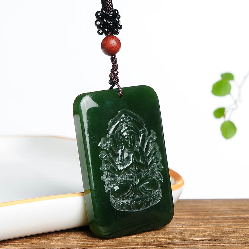 

2019 new natural Hetian jade jade carving exquisite thousand hands Guanyin jade pendant Guanyin pendant with certificate