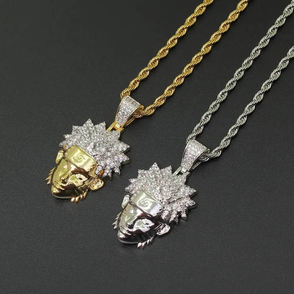

Hip Hop Full AAA Zircon Bling Iced Out Cartoon Naruto Pendants Necklace for Men Jewelry Gift Necklaces